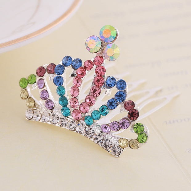 Rhinestone Children's Colorful Small Crown Hair Comb Student Performance