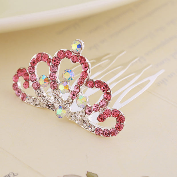 Rhinestone Children's Colorful Small Crown Hair Comb Student Performance