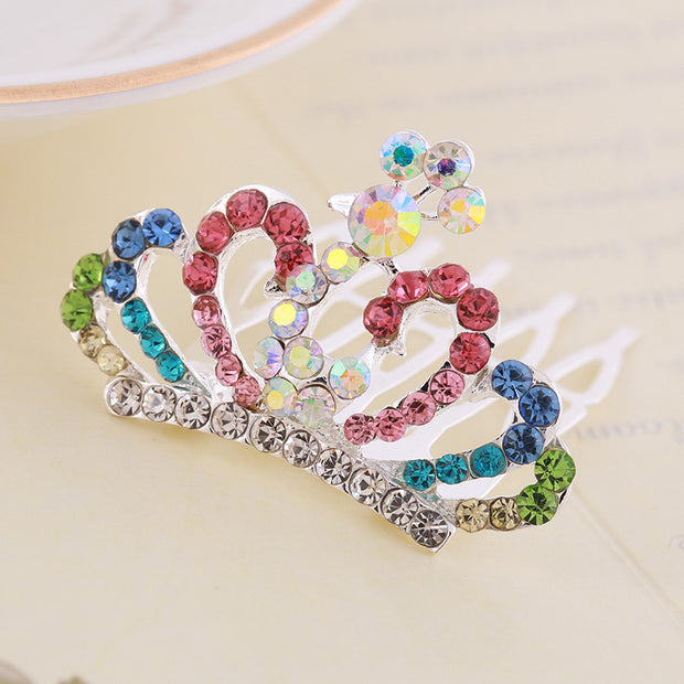 Rhinestone Children's Colorful Small Crown Hair Comb Student Performance