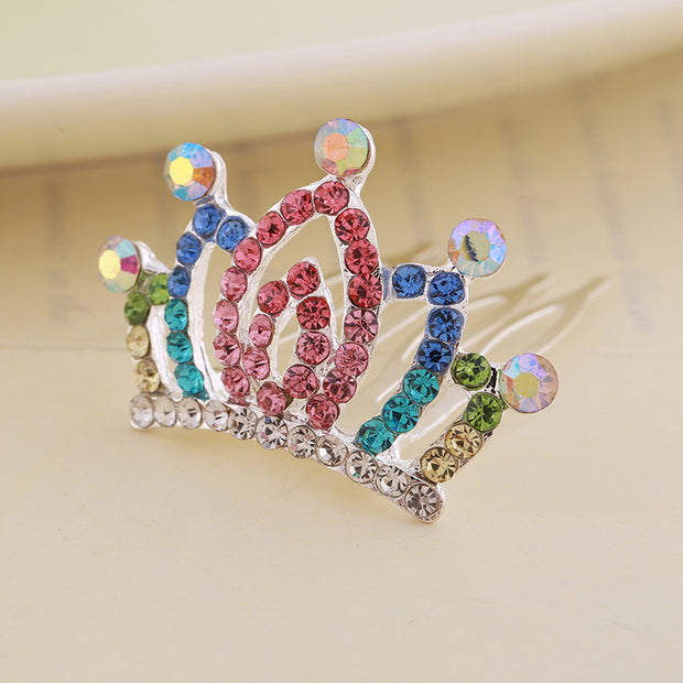 Rhinestone Children's Colorful Small Crown Hair Comb Student Performance