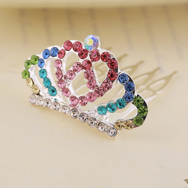 Rhinestone Children's Colorful Small Crown Hair Comb Student Performance