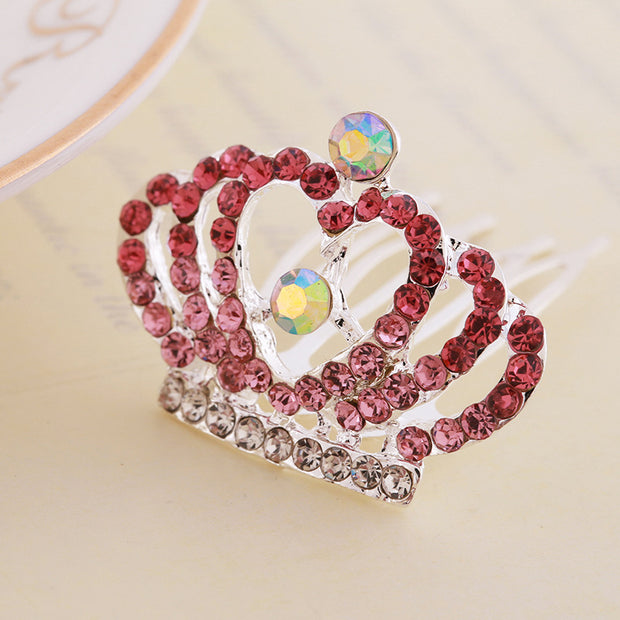 Rhinestone Children's Colorful Small Crown Hair Comb Student Performance