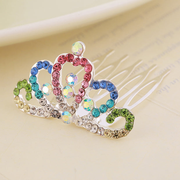Rhinestone Children's Colorful Small Crown Hair Comb Student Performance