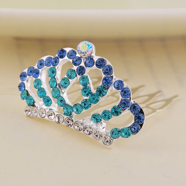 Rhinestone Children's Colorful Small Crown Hair Comb Student Performance
