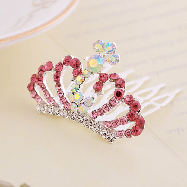 Rhinestone Children's Colorful Small Crown Hair Comb Student Performance