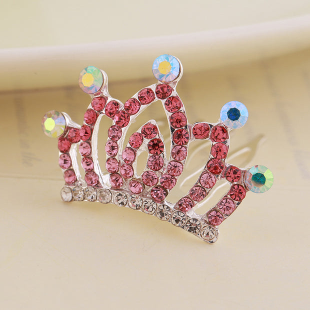 Rhinestone Children's Colorful Small Crown Hair Comb Student Performance