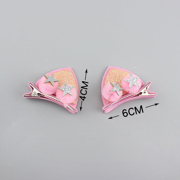 2pcs Set Cute Clips For Girls Glitter Rainbow Felt Fabric Flowers Hairpins Cat Ears Bunny Barrettes Kids Hair Accessories